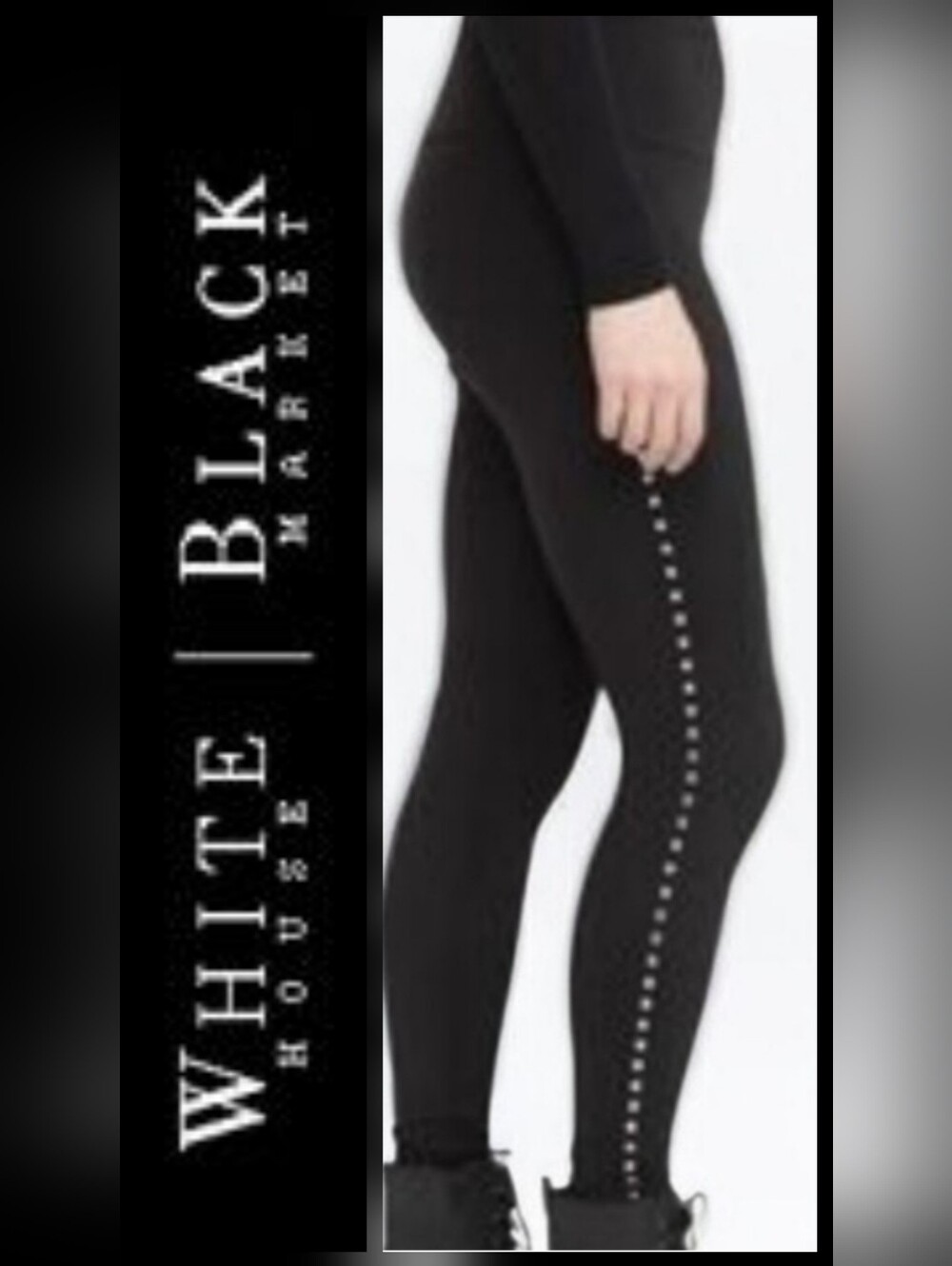White House Black Market Black Studded Side-Stripe Leggings
